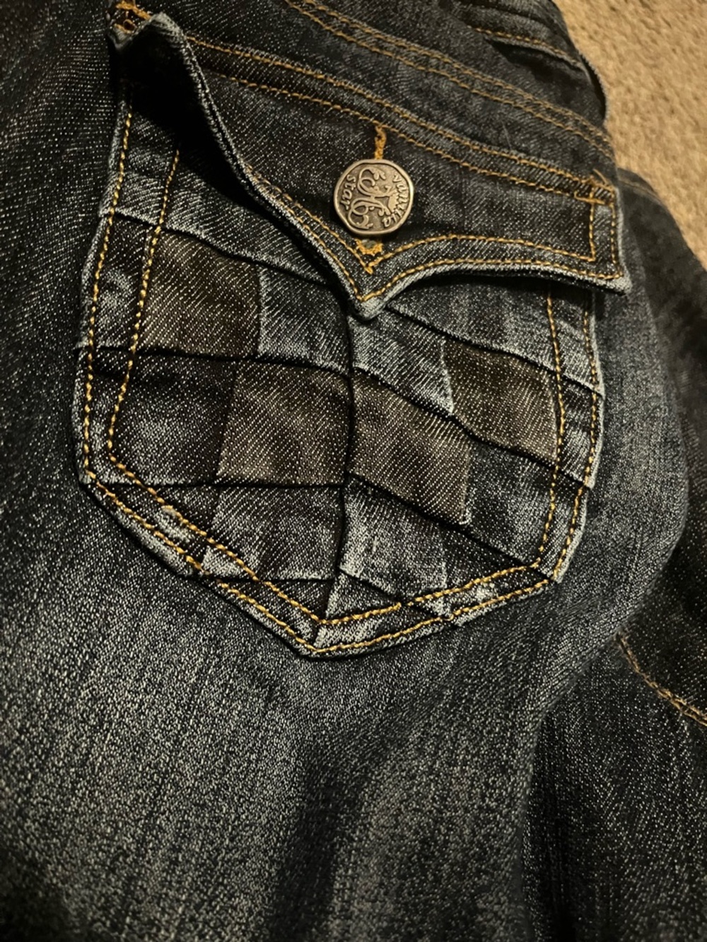 Vanilla Star Dark Blue Quilted Back Pocket Boot Cut Jeans